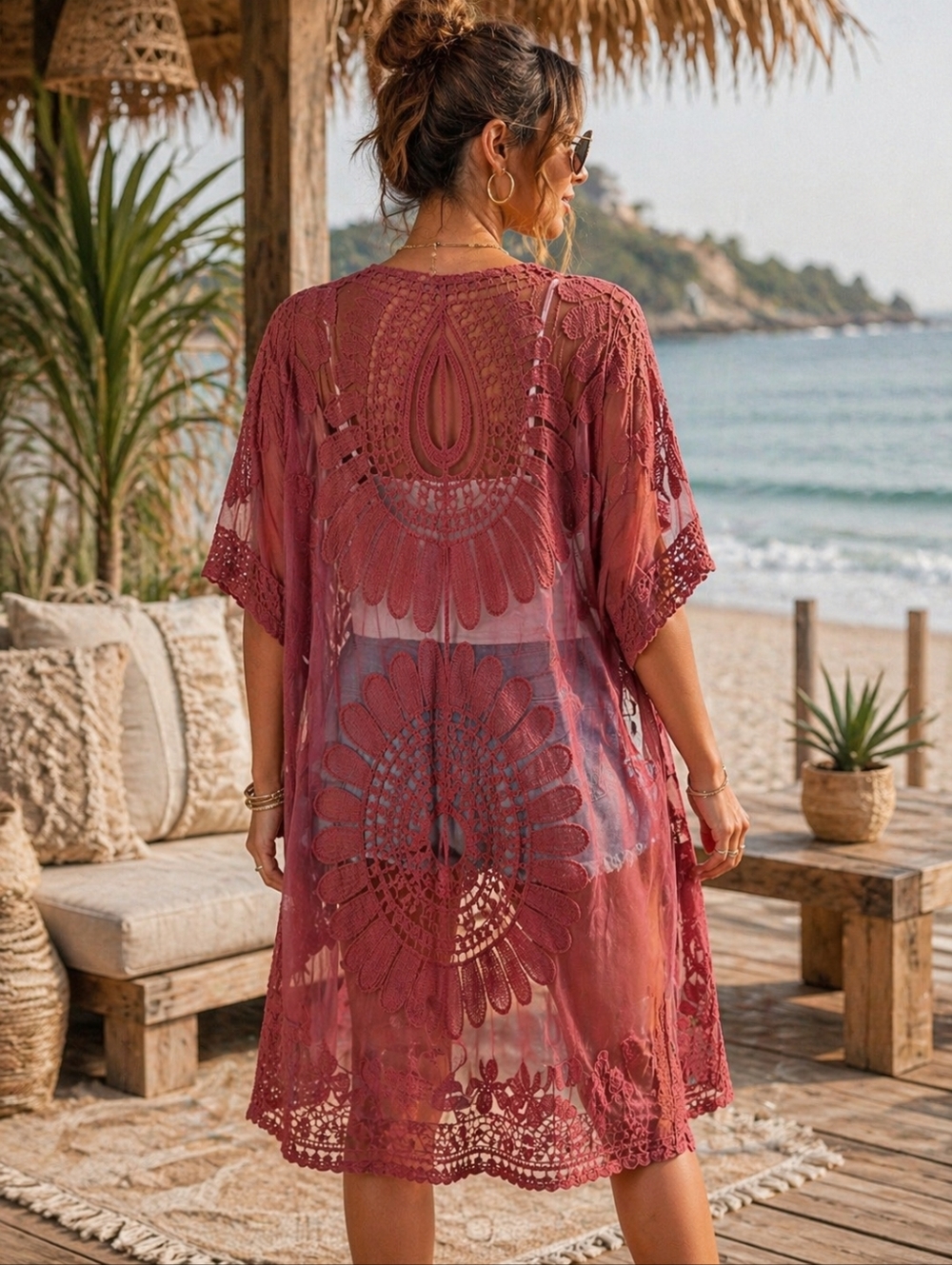 Rebellion Sheer Lace Kimono Cardigan / Beach Cover Up | Size M/L - Picture 2 of 12
